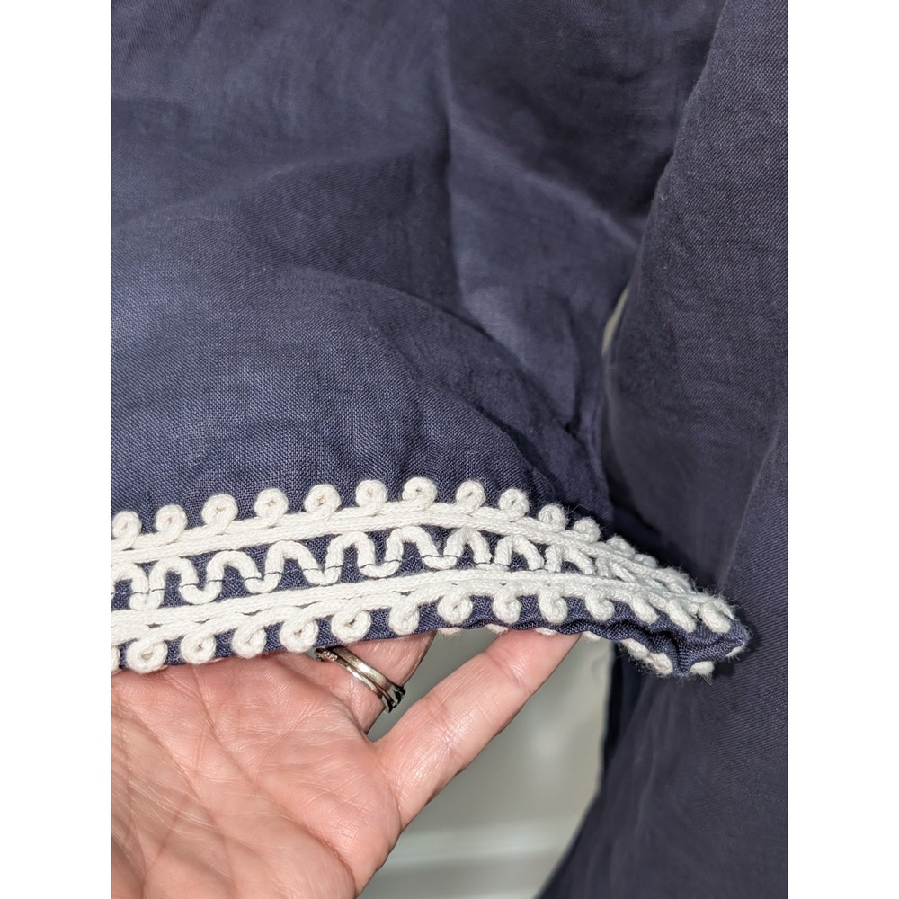 NWT 100% Linen Navy Blue Embroidered Tunic Size XL Boho Cottagecore - Picture 3 of 11